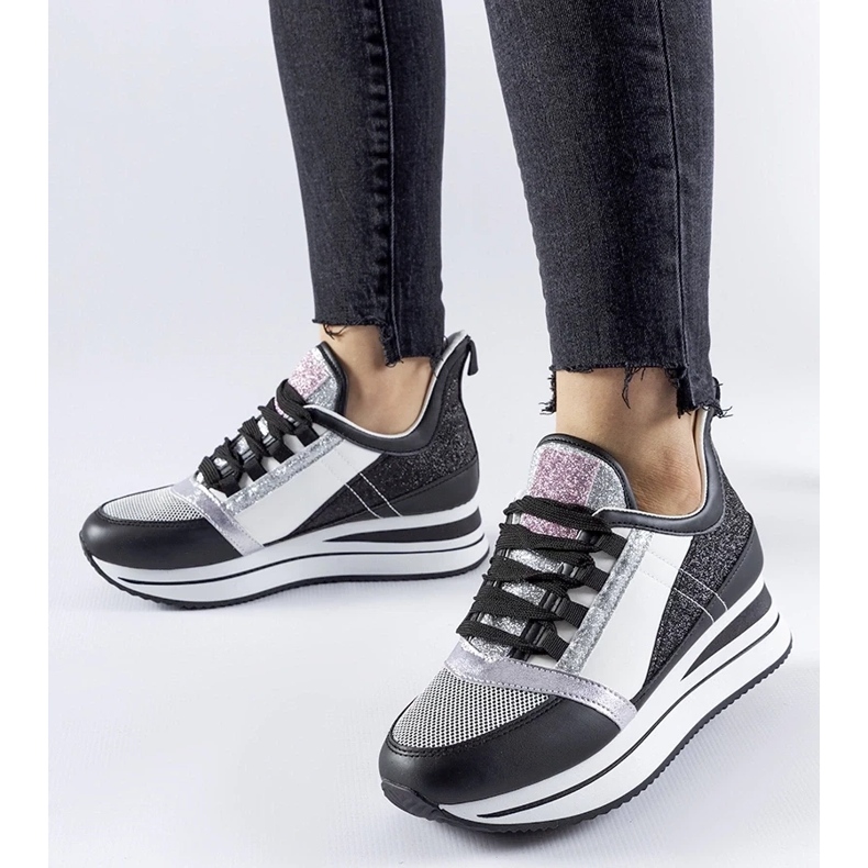 D/GMR Tênis preto com glitter na plataforma Marce 1