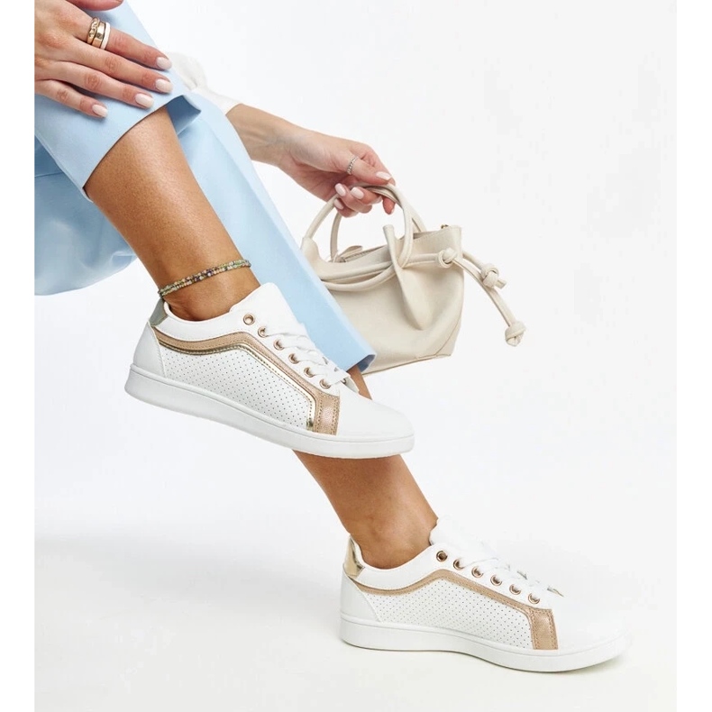 D/GMR Tênis plataforma Amala branco e dourado 2