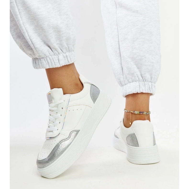 D/GMR Tênis branco e prateado com sola grossa Rumai 2