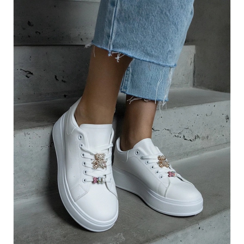 D/CEO Tênis plataforma branco decorado com ursinho de pelúcia Mavien 2