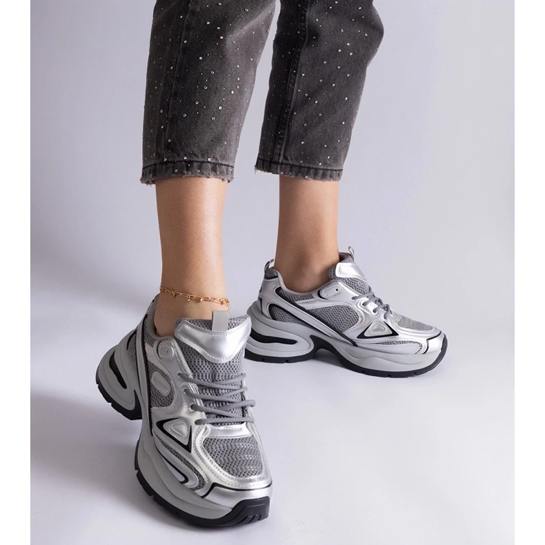 D/CEO Tênis prateado com sola Adom enorme prata 1