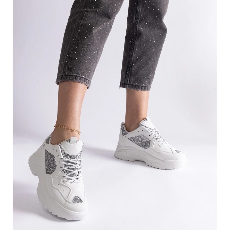 D/CEO Tênis feminino branco com detalhes em glitter Caraballo 1