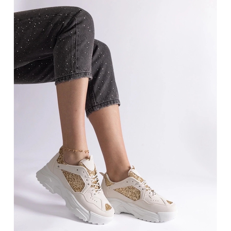 D/CEO Tênis feminino bege com detalhes em glitter Caraballo 2