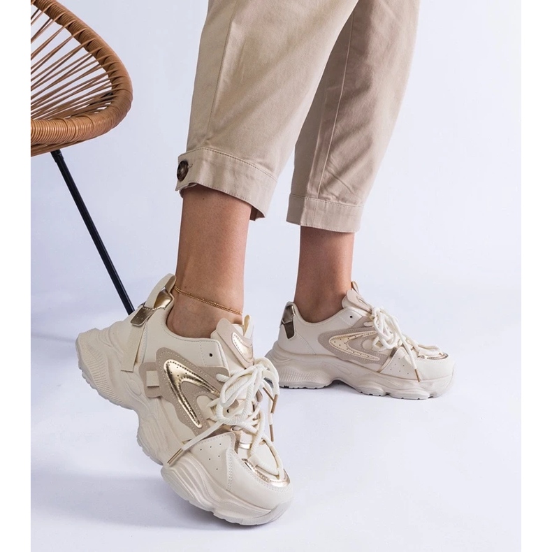 D/CEO Tênis esportivos femininos bege com sola enorme Lien 2