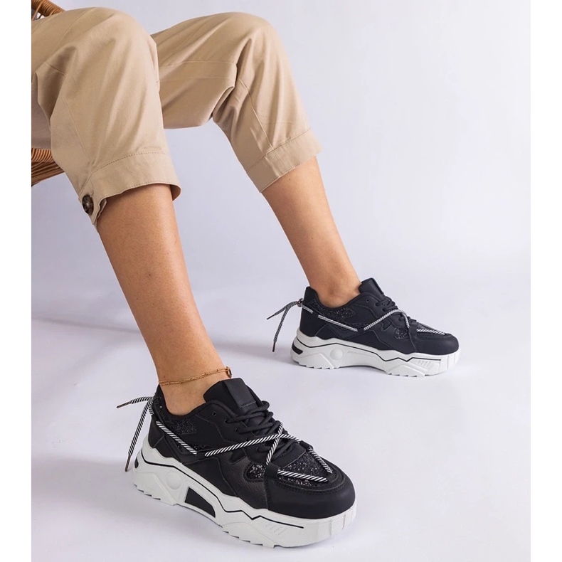 D/CEO Tênis feminino preto com glitter Agar 1