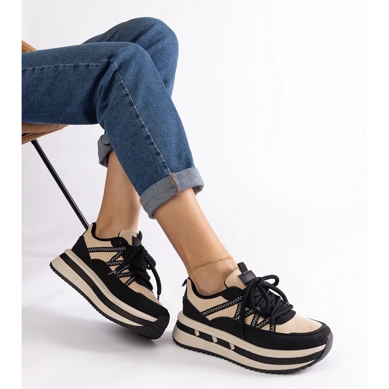 D/CEO Tênis feminino preto e bege Renetta 2