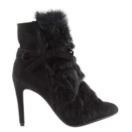 Botas pretas de salto alto com pelo preto 1319 Preto 2