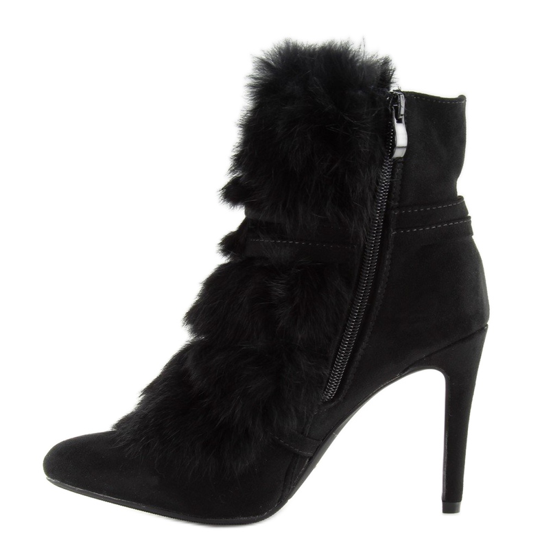 Botas pretas de salto alto com pelo preto 1319 Preto 1