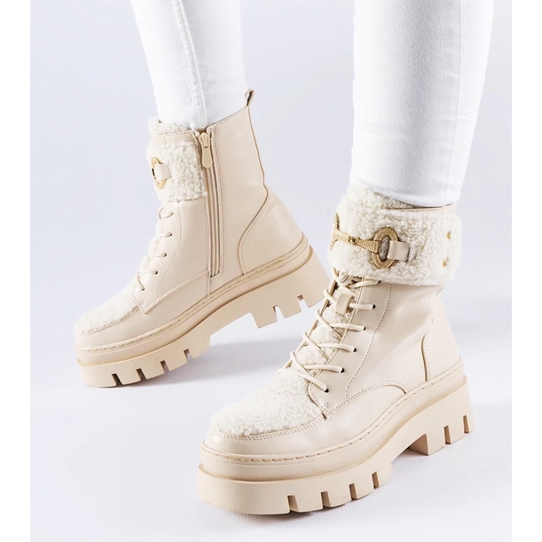 D/CEO Botas de trabalho bege com isolamento e fivela Highland 1