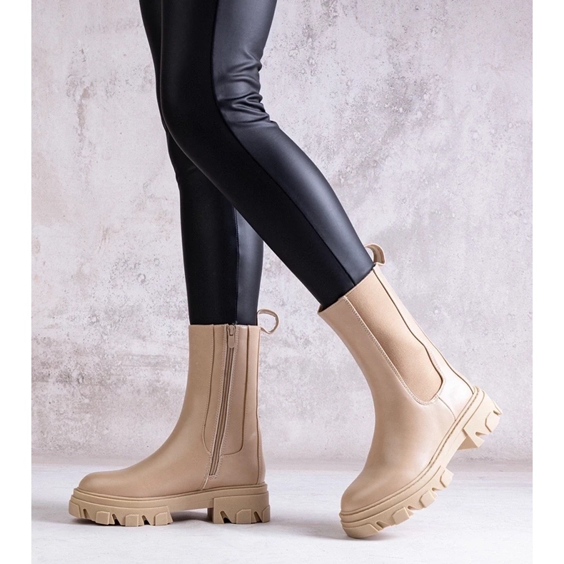 D/CEO Botins de cano alto bege em couro ecológico Manera 1