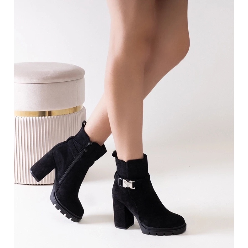 D/CEO Botins pretos de salto alto decorados com fivela Torhia 1