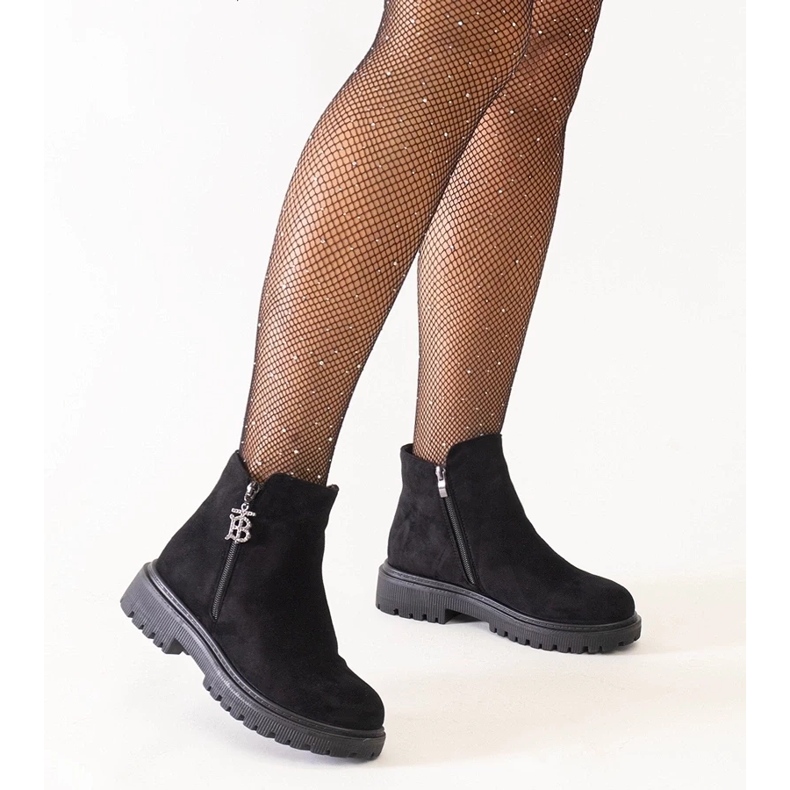 D/CEO Botins pretos com pingente decorativo na plataforma Melane de camurça ecológica 2