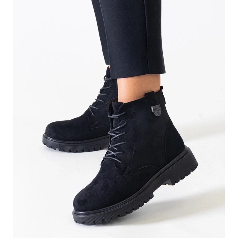 D/CEO Botas de trabalho pretas em camurça ecológica na plataforma Leonora preto 2