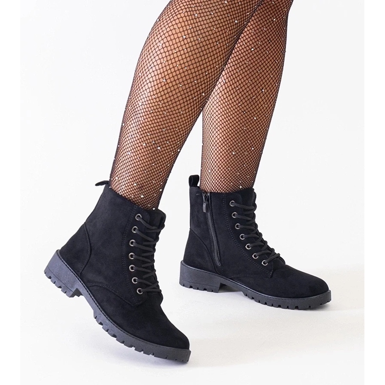 D/CEO Botins pretos de camurça ecológica na plataforma Barosa 1