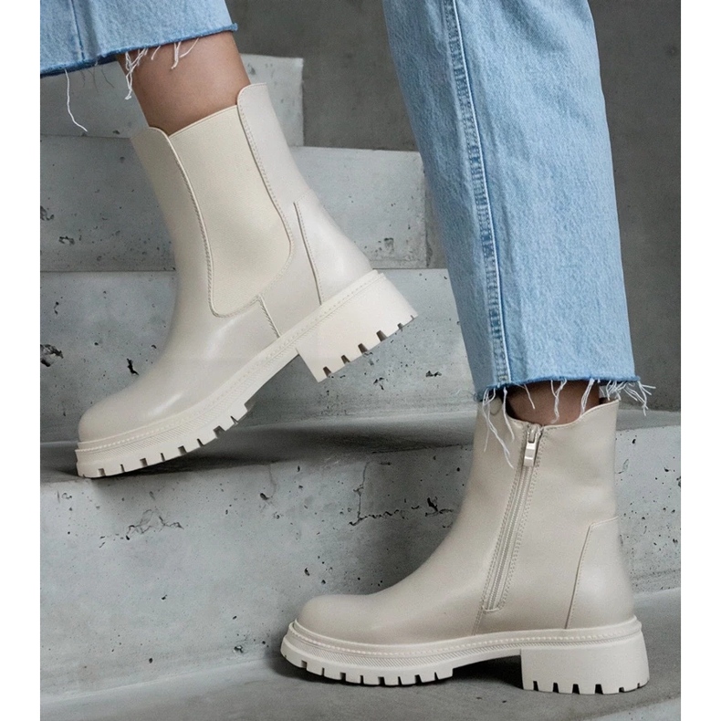 D/CEO Botas isoladas bege com zíper, couro ecológico Alia 1