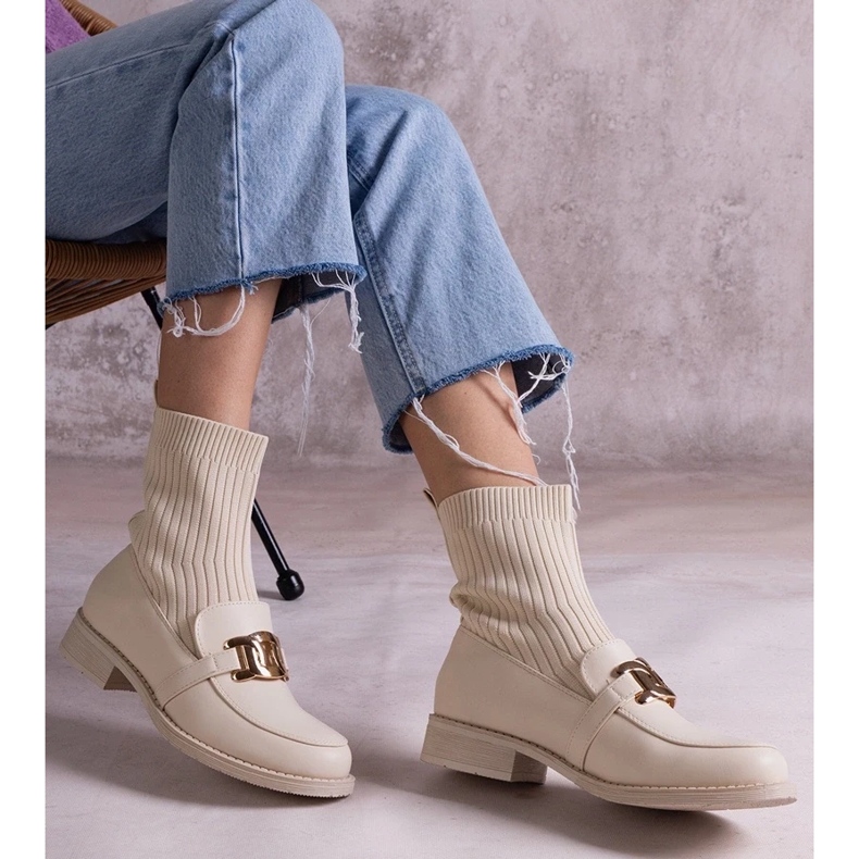 D/CEO Botins bege com parte superior em tecido da Krisa 2