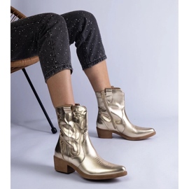 D/CEO Botas cowboy femininas douradas com salto alto metalizadas Madeira dourado 1