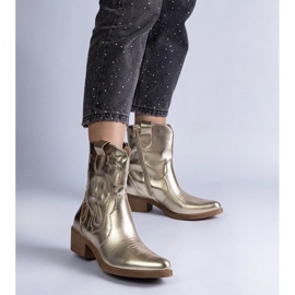 D/CEO Botas cowboy femininas douradas com salto alto metalizadas Madeira dourado 2