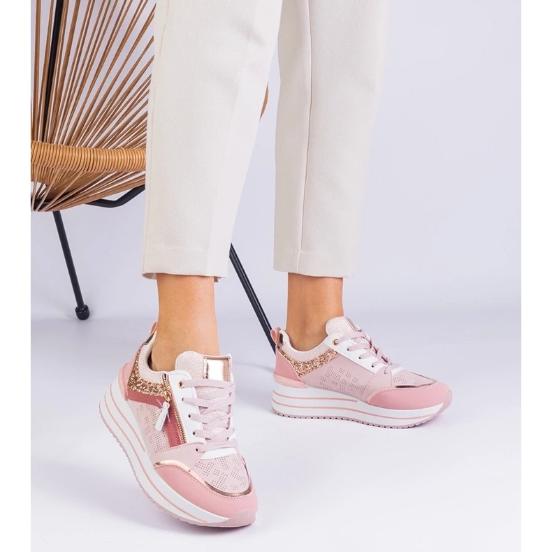 D/CEO Tênis esportivos rosa na plataforma decorada com Malta Glitter 2