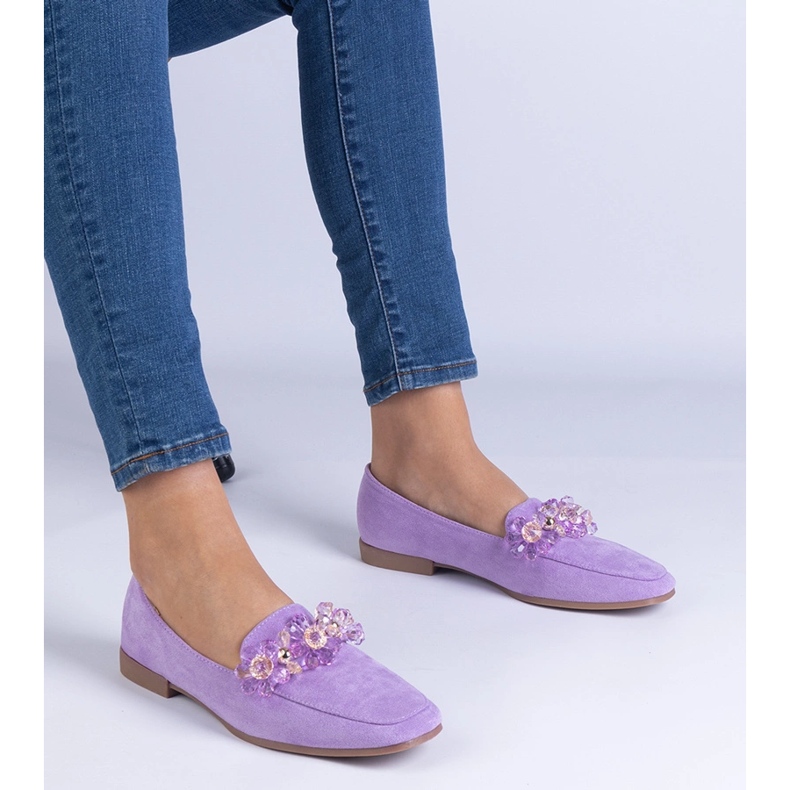 Mocassins -escolares violeta com cristais roxo 1