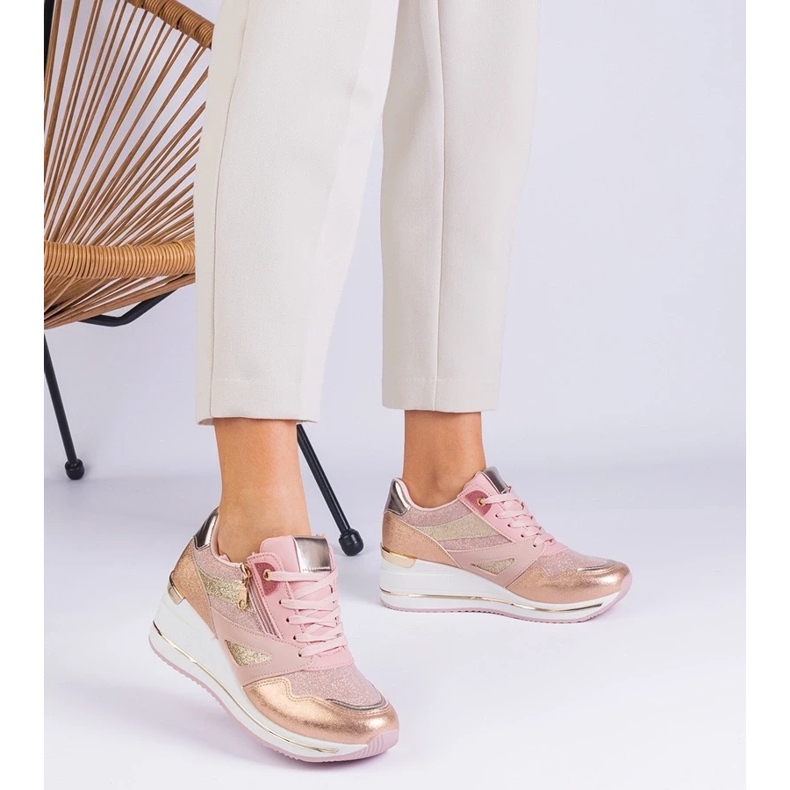 D/CEO Tênis esportivos rosa na plataforma decorada com glitter e a inserção metálica de evklad 2