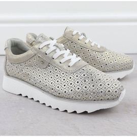 S.Barski Sapatos de couro feminino na plataforma aberta Złote S. Barski LR51-927 dourado 2