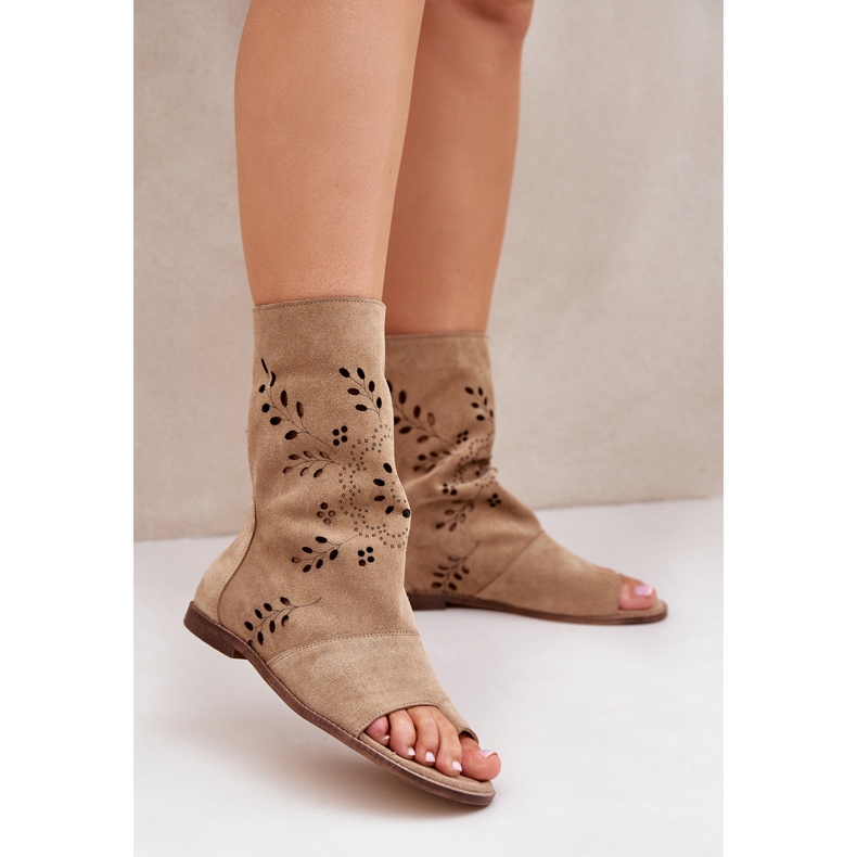 Zazoo 3437 Sandálias femininas de camurça com zíper na parte superior, bege 2