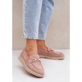 Mocassins Openwork com detalhes dourados e uma trança rosa de juta 2