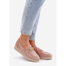 Mocassins Openwork com detalhes dourados e uma trança rosa de juta 1