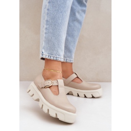 Sapatos de couro com uma fivela zazoo 20183 bege 2 Sapatos de couro com uma fivela zazoo 20183 bege 2