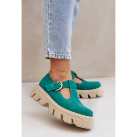 Sapatos de camurça com uma fivela zazoo 20183 verde 2 Sapatos de camurça com uma fivela zazoo 20183 verde 2