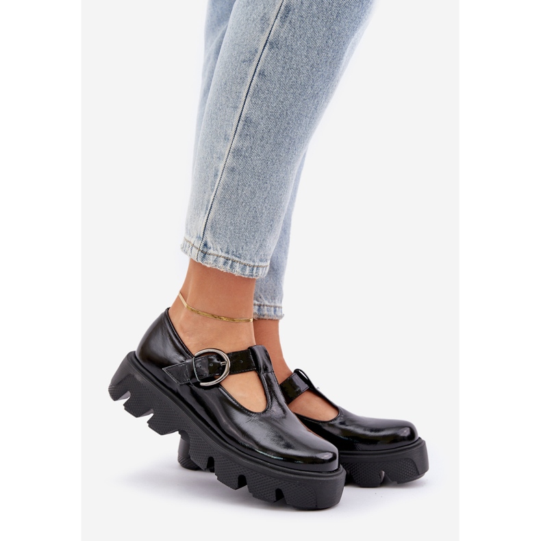 Sapatos de couro pintados com uma fivela zazoo 20183 preto 1