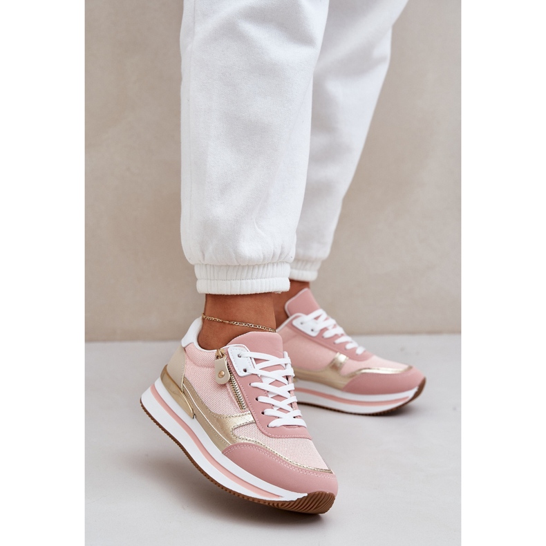 Sapatos esportivos brilhantes femininos na plataforma rosa 2