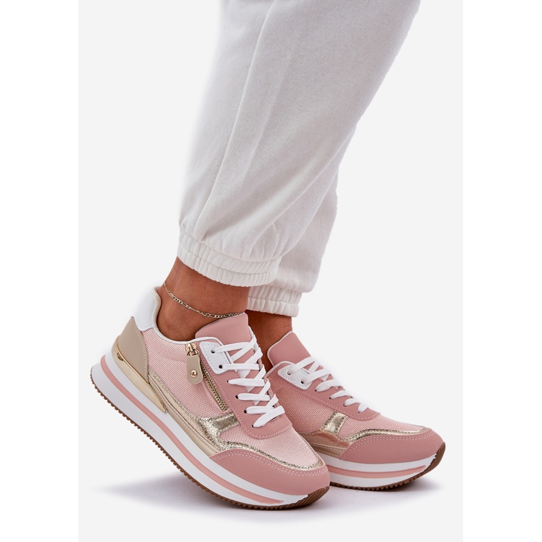 Sapatos esportivos brilhantes femininos na plataforma rosa 1