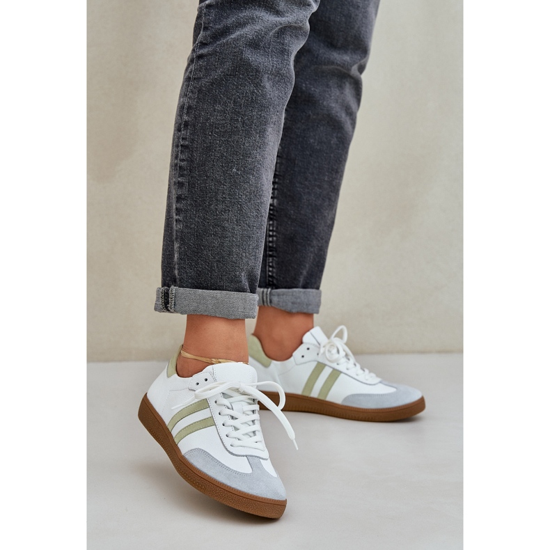 Zazoo N1068 Tênis feminino baixo de couro, branco 2