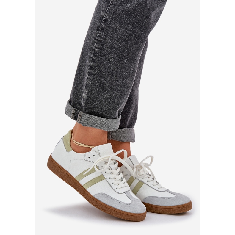 Zazoo N1068 Tênis feminino baixo de couro, branco 1