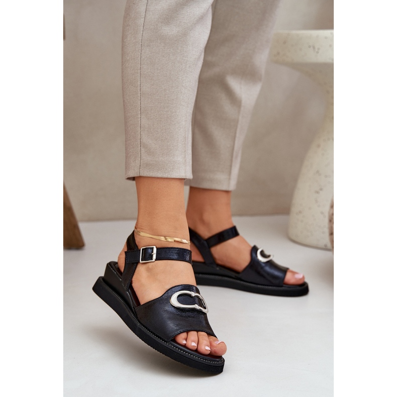 Jezzi Sandálias de cunha de mulheres pintadas com uma decoração negra preto 2