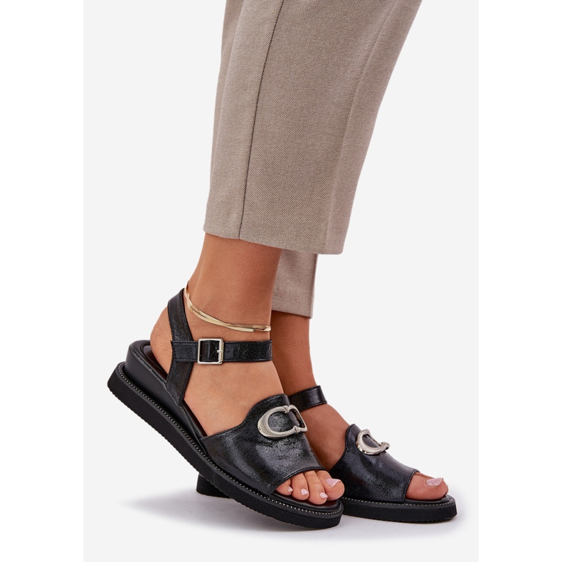 Jezzi Sandálias de cunha de mulheres pintadas com uma decoração negra preto 1