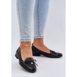 Jezzi Ballerinas OpenWork com um arco de couro preto ecológico 2 Jezzi Ballerinas OpenWork com um arco de couro preto ecológico 2