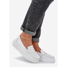 Mocas de couro Open Women Open na plataforma branca branco 1