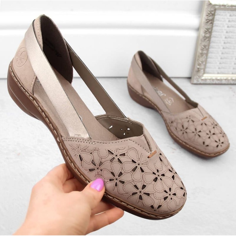 Sapatos confortáveis ​​de couro Rieker W RKR442C, bege 2