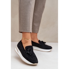 Mocassins em uma delicada cunha ecológica preto 2