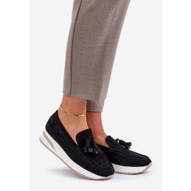 Mocassins em uma delicada cunha ecológica preto 1