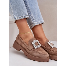 Eco Suede Momanes femininos com um broche decorativo Bege 2