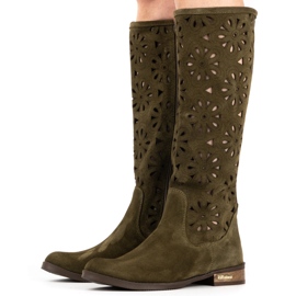 Olivier Botas verdes femininas com bordados 2 Olivier Botas verdes femininas com bordados 2