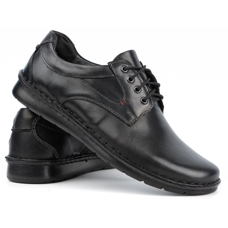 Kampol Sapatos masculinos casuais de couro 13/27 black face preto 2