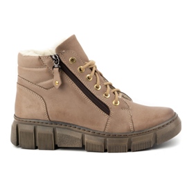 Olivier Botas femininas de inverno em couro com isolamento 1180, marrom escuro bege 1
