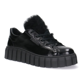 Sapatos de couro feminino Pollonus preto derramar 5-1578-005 1