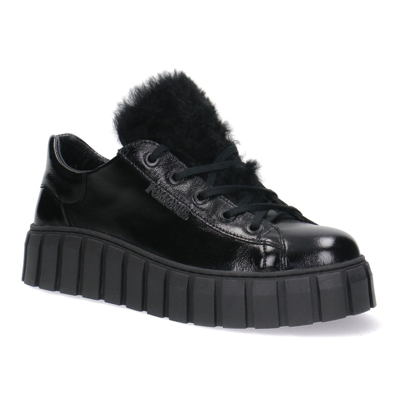 Sapatos de couro feminino Pollonus preto derramar 5-1578-005 1