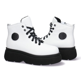 KOMODO Botas de couro feminino em uma grossa Pollonus White 5-1567-004 branco 1